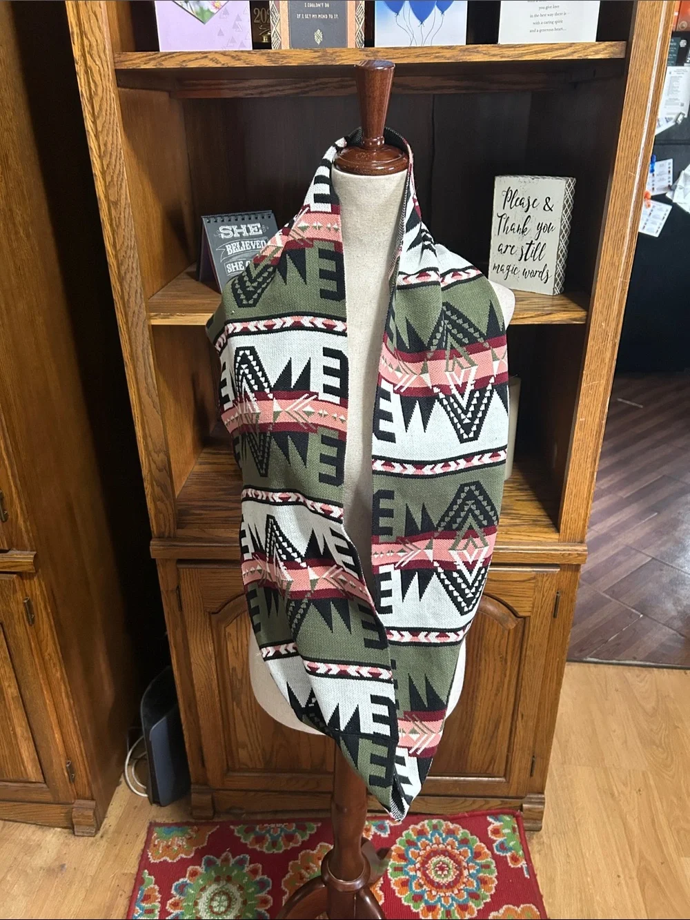 Wallflower Olive & Rust Aztec Knit Infinity Scarf NWOT